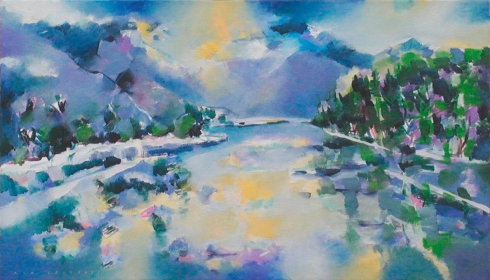 Alf Crossley, Slocan Valley from Wilson Lake, Mixed Media on Canvas