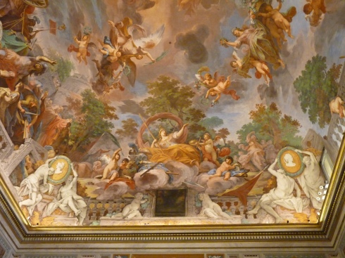 Scenes from the Story of Marcus Furius Camillus, fresco ceiling in the Grand Salon at Villa Borghese painted by Mariano Rossi,1775 - 1779. 